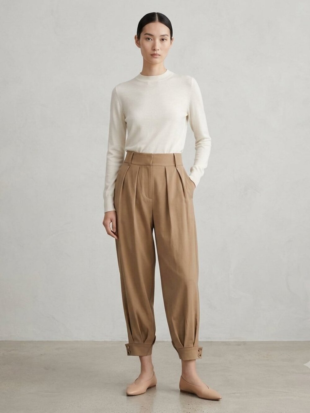 ZARA Tan Khaki Pleated Cuffed Ankle Trouser Pants XS